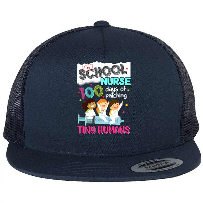 Cute 100 Days Of Patching Tiny Hu School Nurse Rn Gift Flat Bill Trucker Hat