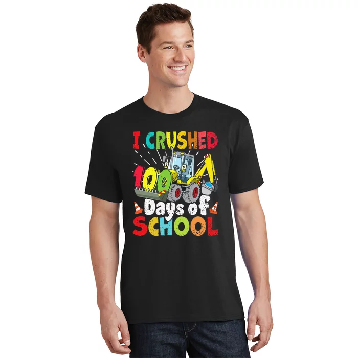 Crushed 100 Days Of School Construction Excavator Truck T-Shirt