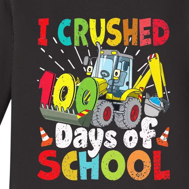 Crushed 100 Days Of School Construction Excavator Truck Baby Long Sleeve Bodysuit