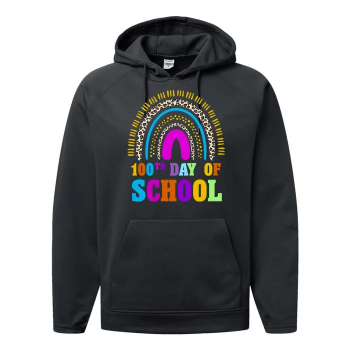 Cute 100th Day Of School Leopard Rainbow Performance Fleece Hoodie