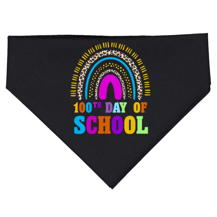 Cute 100th Day Of School Leopard Rainbow USA-Made Doggie Bandana