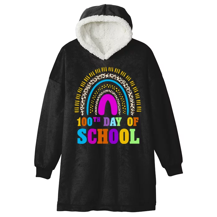 Cute 100th Day Of School Leopard Rainbow Hooded Wearable Blanket