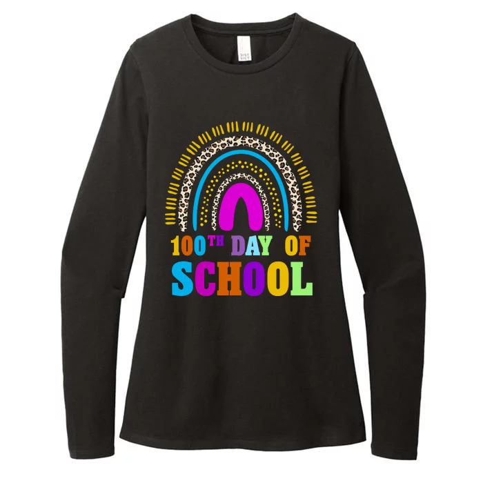 Cute 100th Day Of School Leopard Rainbow Womens CVC Long Sleeve Shirt