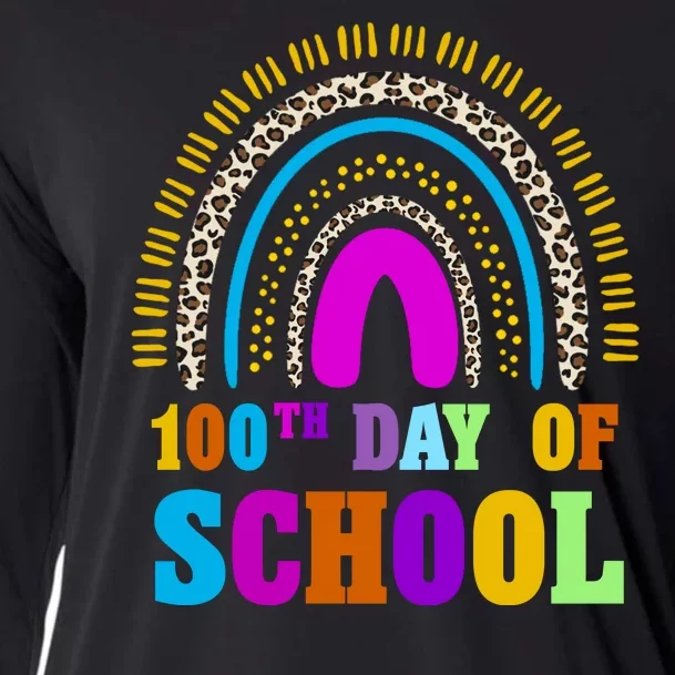 Cute 100th Day Of School Leopard Rainbow Cooling Performance Long Sleeve Crew