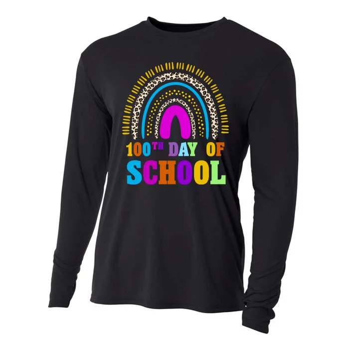 Cute 100th Day Of School Leopard Rainbow Cooling Performance Long Sleeve Crew