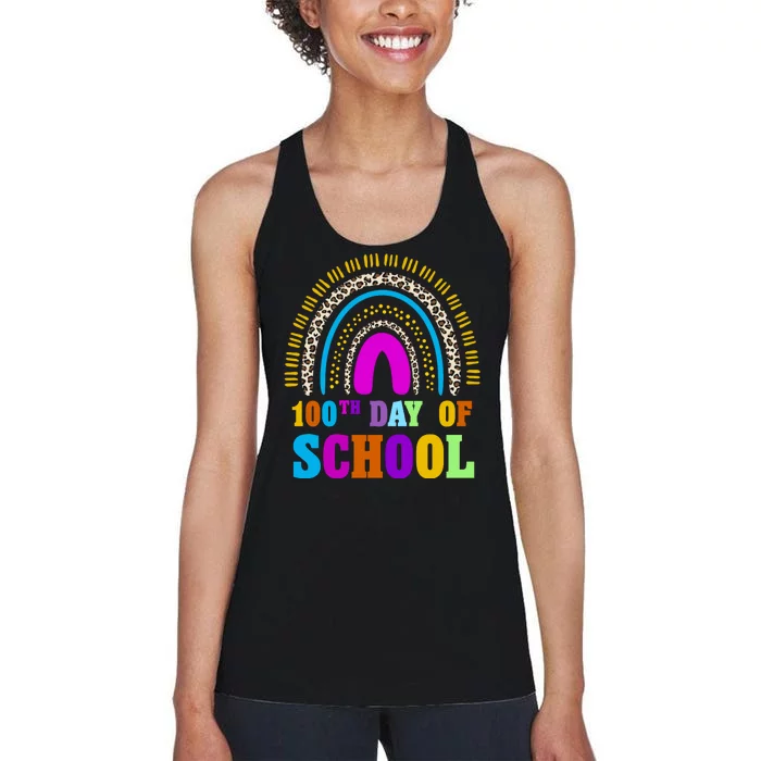 Cute 100th Day Of School Leopard Rainbow Women's Racerback Tank