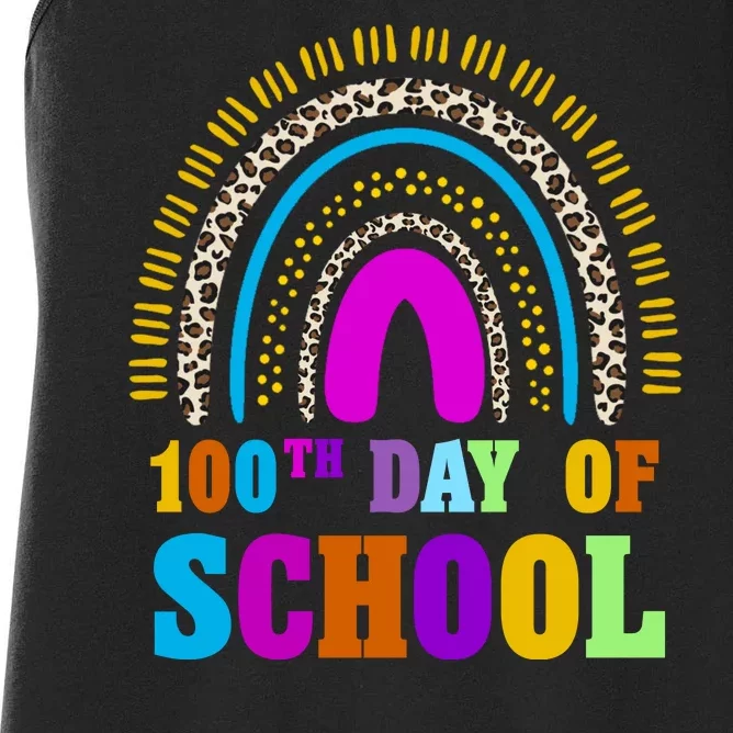 Cute 100th Day Of School Leopard Rainbow Women's Racerback Tank