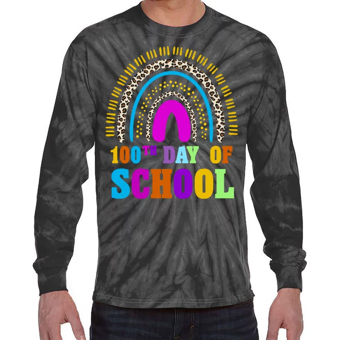 Cute 100th Day Of School Leopard Rainbow Tie-Dye Long Sleeve Shirt