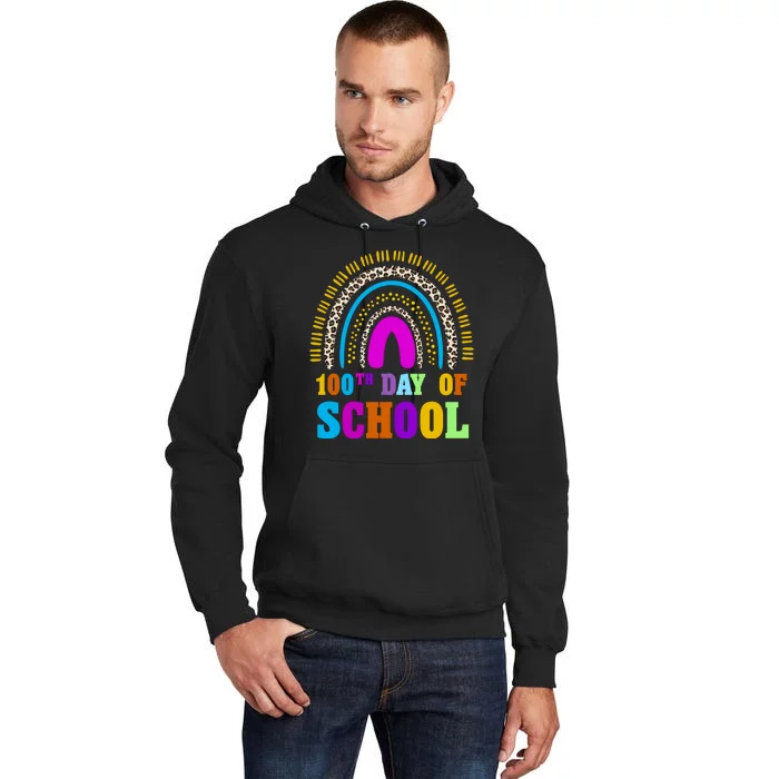 Cute 100th Day Of School Leopard Rainbow Tall Hoodie