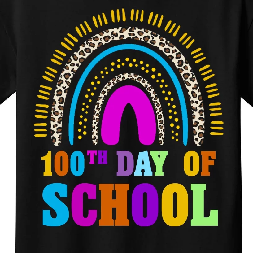 Cute 100th Day Of School Leopard Rainbow Kids T-Shirt