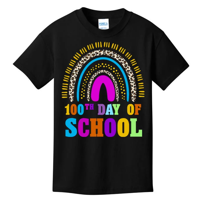 Cute 100th Day Of School Leopard Rainbow Kids T-Shirt