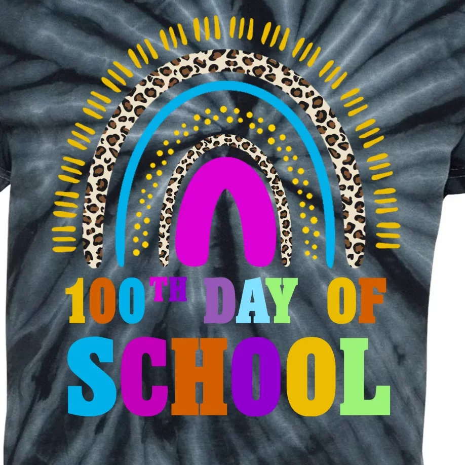 Cute 100th Day Of School Leopard Rainbow Kids Tie-Dye T-Shirt