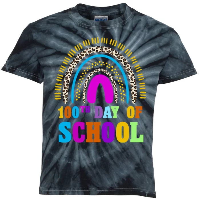 Cute 100th Day Of School Leopard Rainbow Kids Tie-Dye T-Shirt