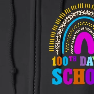 Cute 100th Day Of School Leopard Rainbow Full Zip Hoodie