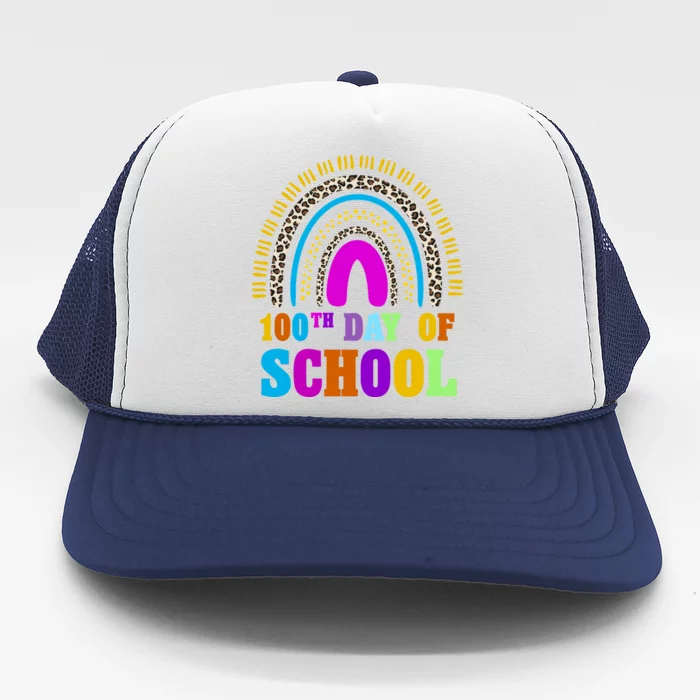 Cute 100th Day Of School Leopard Rainbow Trucker Hat