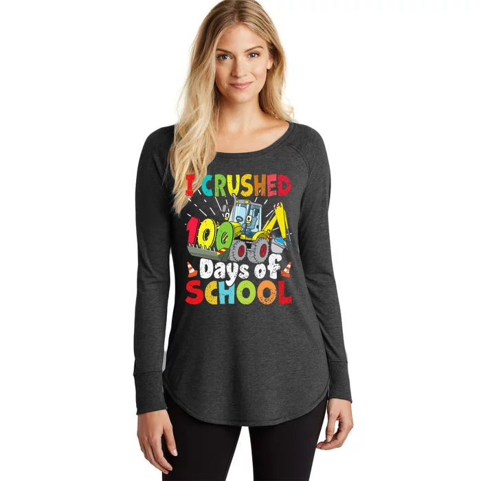 Crushed 100 Days Of School Construction Excavator Truck Women's Perfect Tri Tunic Long Sleeve Shirt