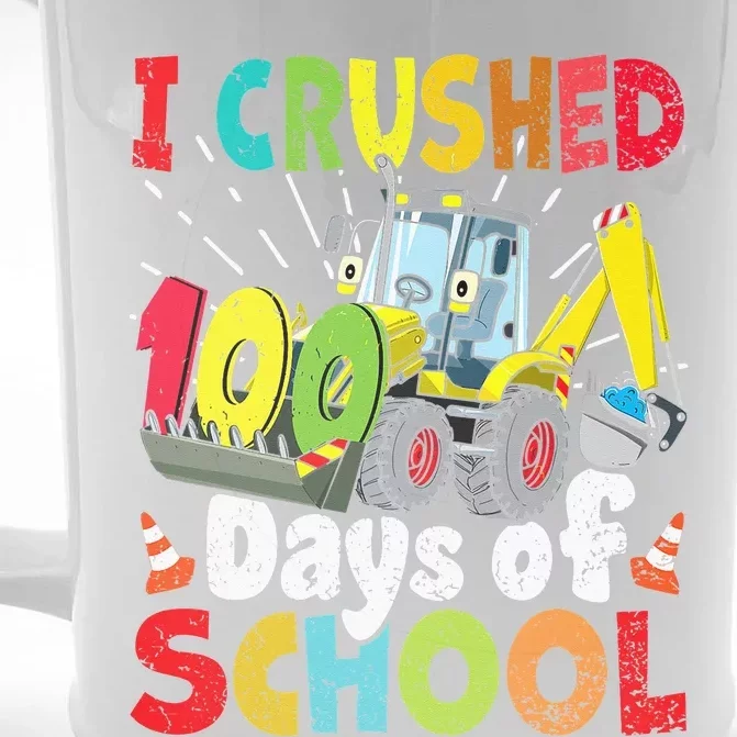 Crushed 100 Days Of School Construction Excavator Truck Front & Back Beer Stein