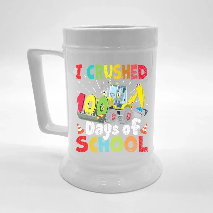 Crushed 100 Days Of School Construction Excavator Truck Front & Back Beer Stein