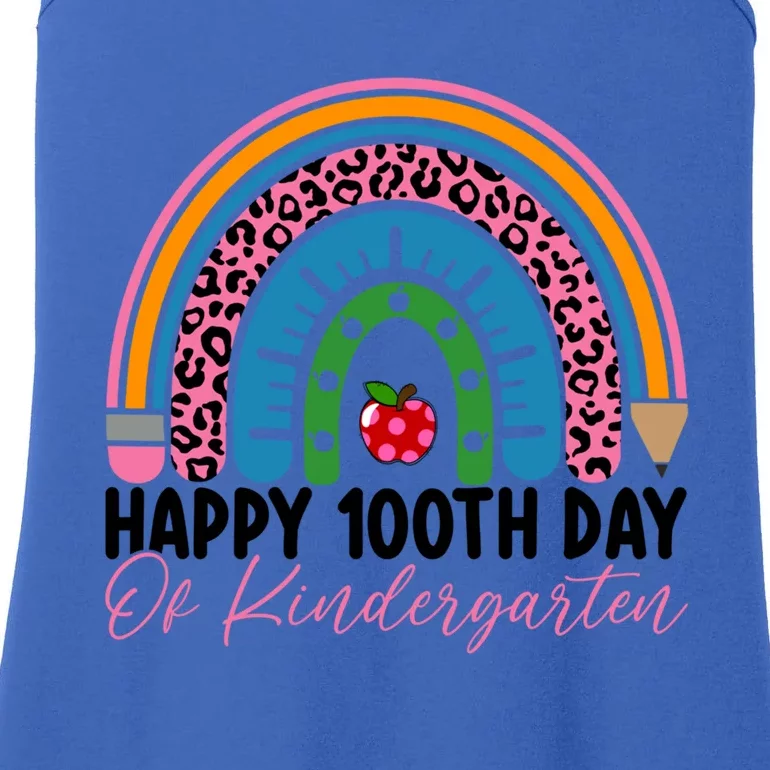 Cute 100th Day Of Kindergarten 100 Days Leopard Rainbow Gift Ladies Essential Tank