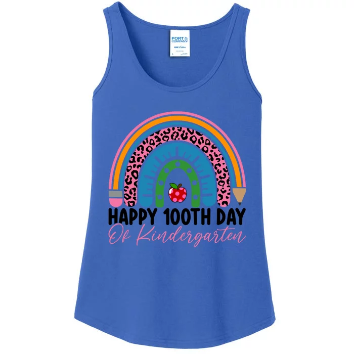 Cute 100th Day Of Kindergarten 100 Days Leopard Rainbow Gift Ladies Essential Tank