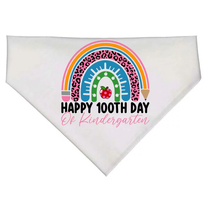 Cute 100th Day Of Kindergarten 100 Days Leopard Rainbow Gift USA-Made Doggie Bandana