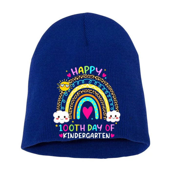 Cute 100th Day Of Kindergarten 100 Days Smarter Rainbow Gift Short Acrylic Beanie