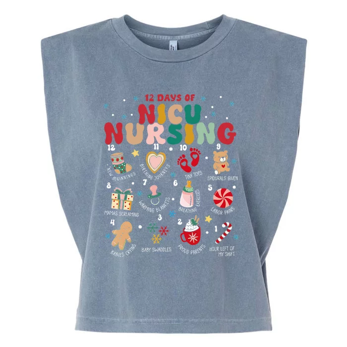 Cute 12 Days of Nicu Unit Nursing Funny Christmas Garment-Dyed Women's Muscle Tee