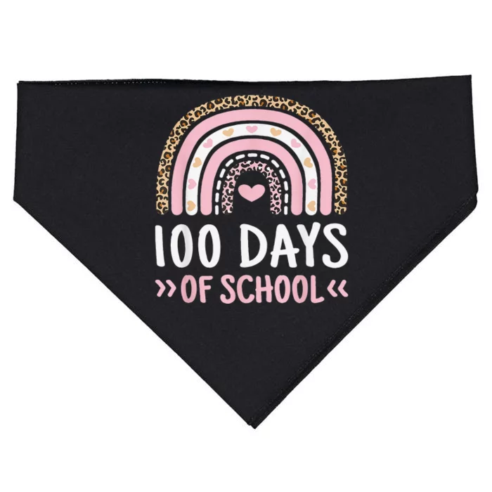 Cute 100th Day Of School 100 Days Leopard Rainbow USA-Made Doggie Bandana