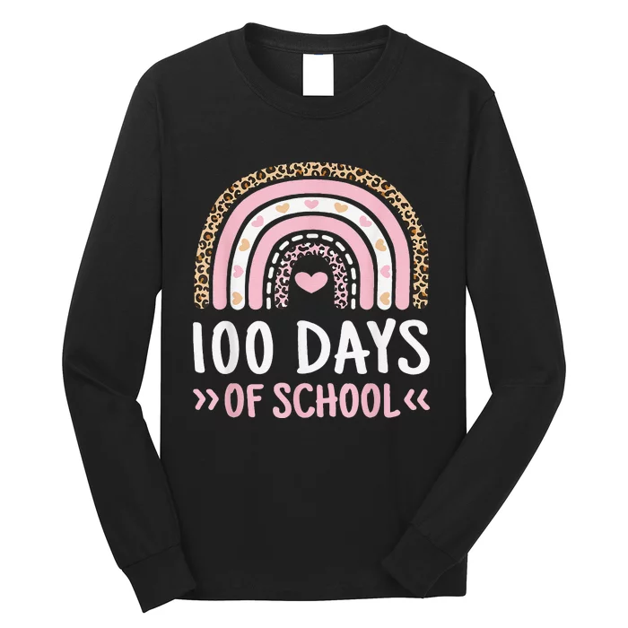 Cute 100th Day Of School 100 Days Leopard Rainbow Long Sleeve Shirt