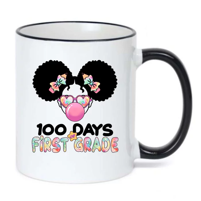 Cute 100 Days Of First Grade Tie Dye Afro Puff Girl Black Color Changing Mug