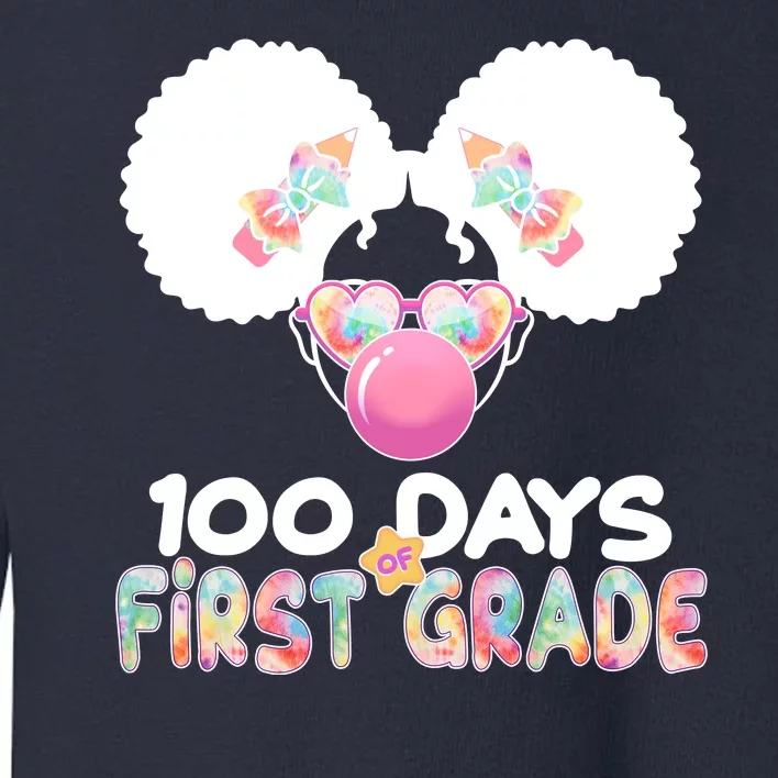 Cute 100 Days Of First Grade Tie Dye Afro Puff Girl Toddler Sweatshirt