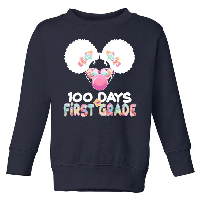 Cute 100 Days Of First Grade Tie Dye Afro Puff Girl Toddler Sweatshirt