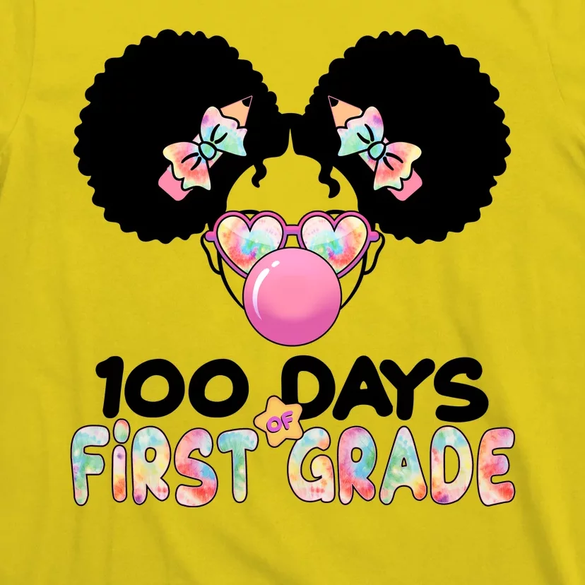 Cute 100 Days Of First Grade Tie Dye Afro Puff Girl T-Shirt