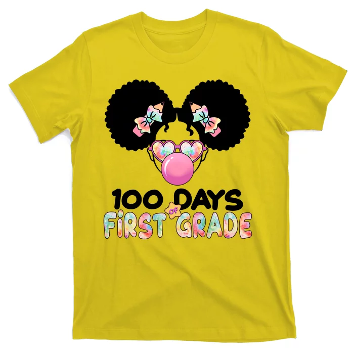 Cute 100 Days Of First Grade Tie Dye Afro Puff Girl T-Shirt