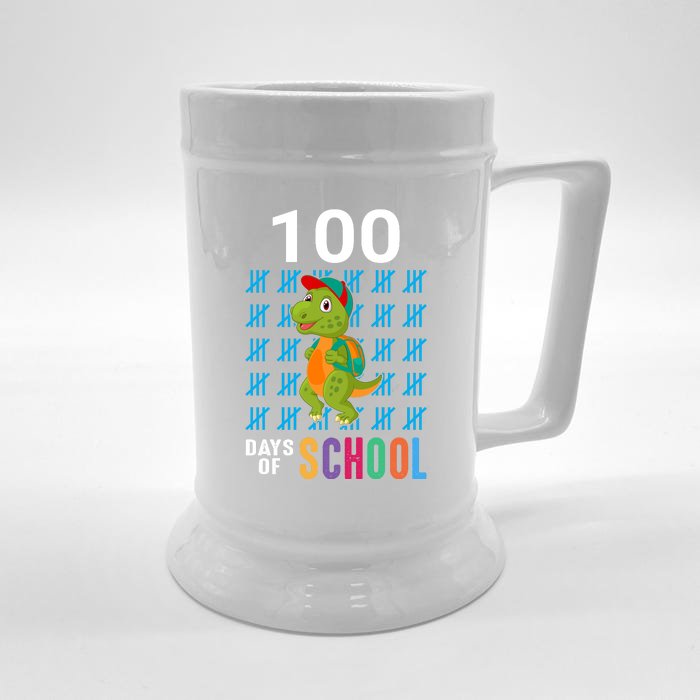 Cute 100th Day Of School Dino Happy 100 Days Dinosaur TRex Front & Back Beer Stein