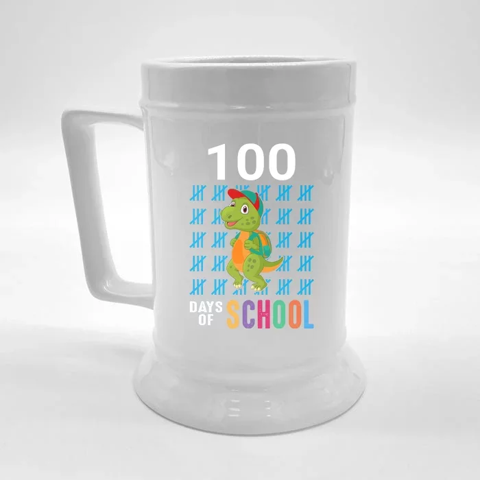 Cute 100th Day Of School Dino Happy 100 Days Dinosaur TRex Front & Back Beer Stein