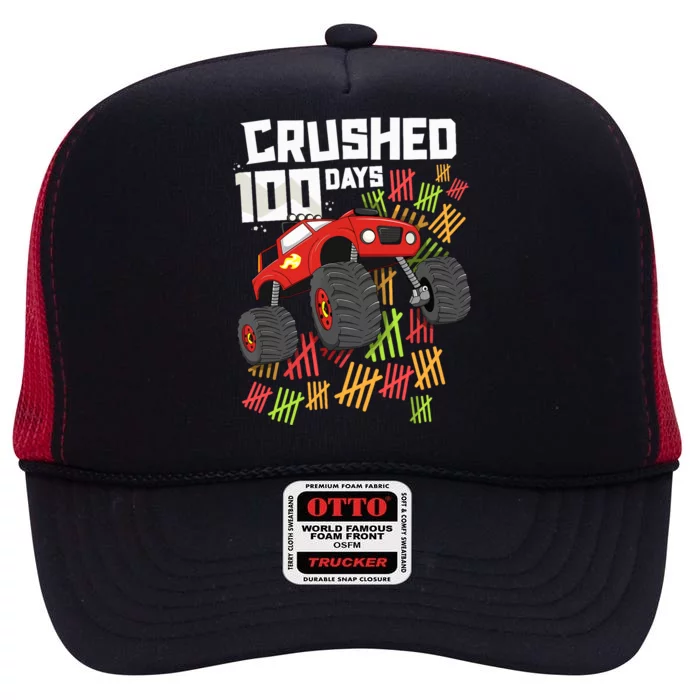 Crushed 100 Days Of School Boy Monster Truck 100th High Crown Mesh Trucker Hat