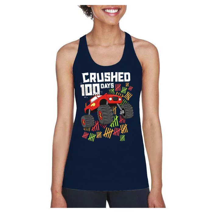 Crushed 100 Days Of School Boy Monster Truck 100th Women's Racerback Tank