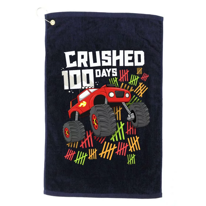 Crushed 100 Days Of School Boy Monster Truck 100th Platinum Collection Golf Towel