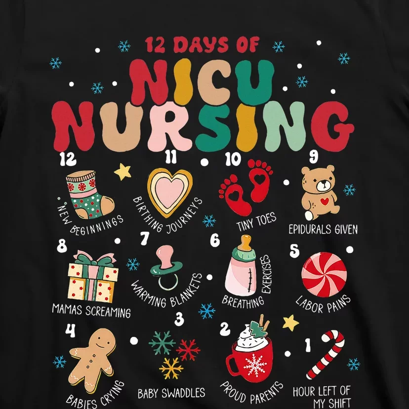 Cute 12 Days of Nicu Unit Nursing Funny Nicu Nurse Christmas T-Shirt