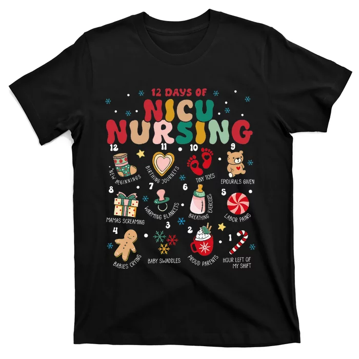 Cute 12 Days of Nicu Unit Nursing Funny Nicu Nurse Christmas T-Shirt