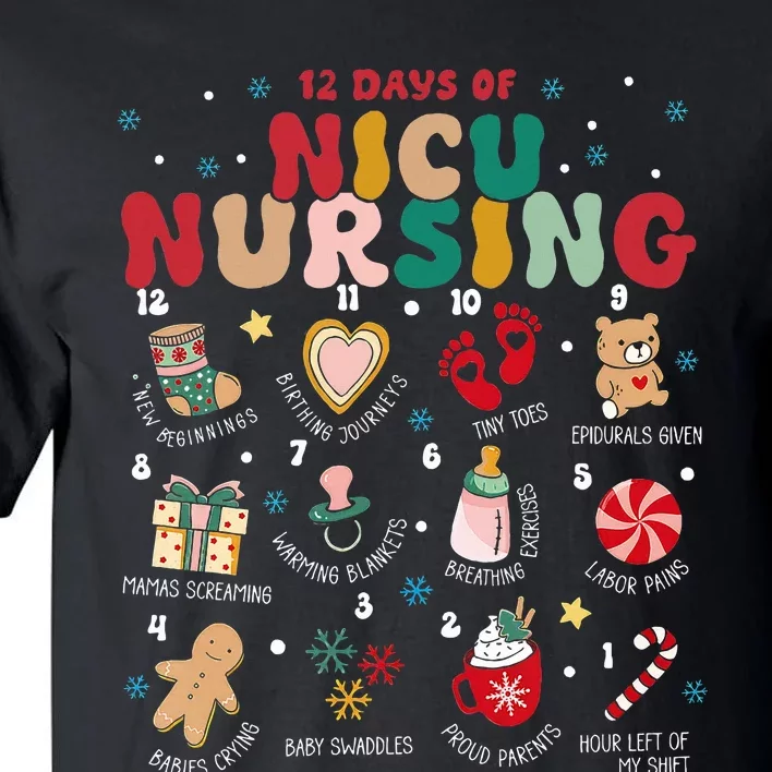 Cute 12 Days of Nicu Unit Nursing Funny Nicu Nurse Christmas Tall T-Shirt