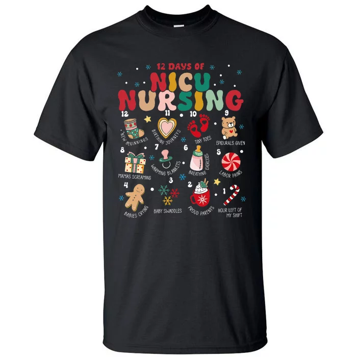 Cute 12 Days of Nicu Unit Nursing Funny Nicu Nurse Christmas Tall T-Shirt