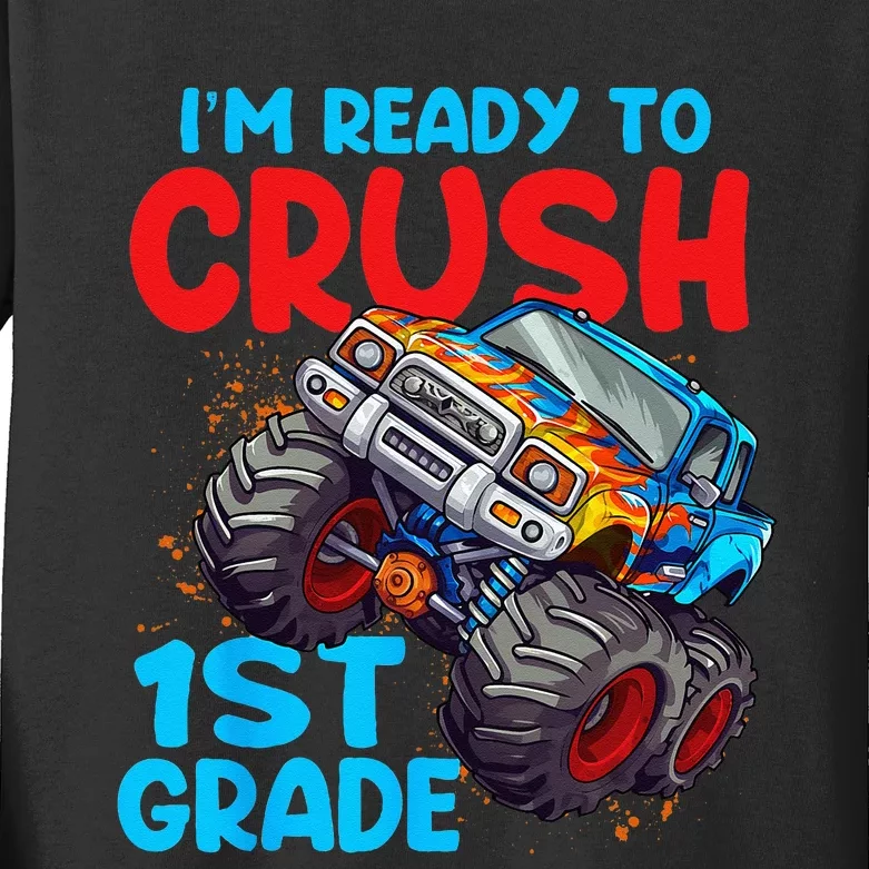 Crush 1st Grade Monster Truck Kids Back To School Kids Long Sleeve Shirt