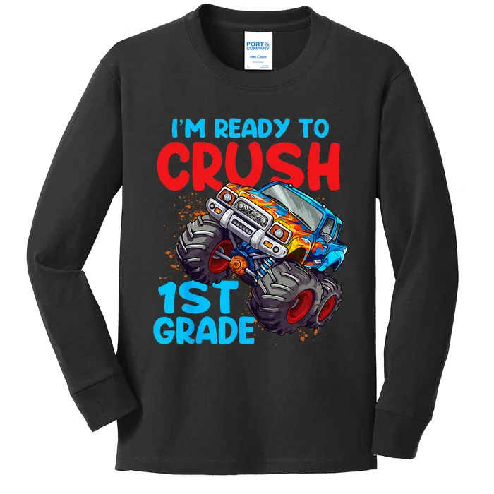 Crush 1st Grade Monster Truck Kids Back To School Kids Long Sleeve Shirt