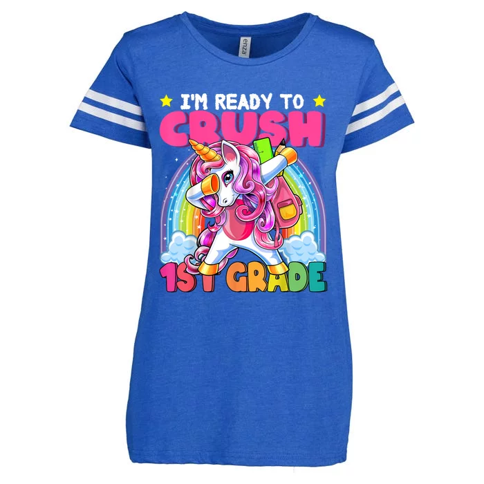 Crush 1st Grade Dabbing Unicorn Back To School Girl Gift Enza Ladies Jersey Football T-Shirt