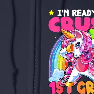 Crush 1st Grade Dabbing Unicorn Back To School Girl Gift Full Zip Hoodie