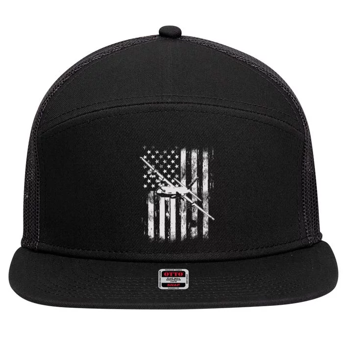 C 130 Hercules Military Aircraft American Flag 7 Panel Mesh Trucker Snapback Hat