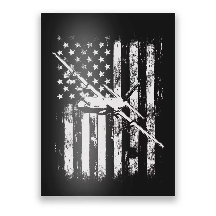 C 130 Hercules Military Aircraft American Flag Poster