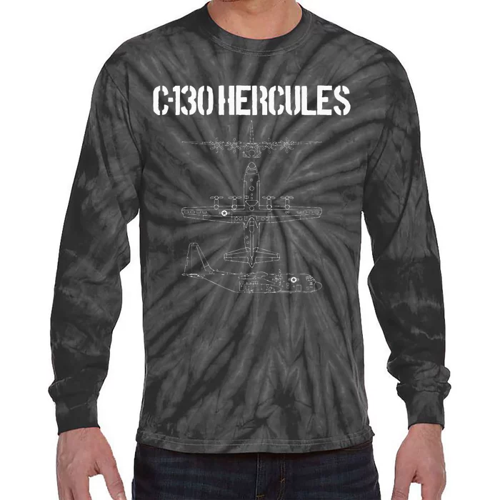 C 130 Hercules Gunship Military Airplane Schematic C130 Tie-Dye Long Sleeve Shirt